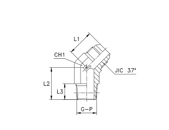 Угольник 45° JIC 1.5/8" с ввертной резьбой NPTF 1.1/4"